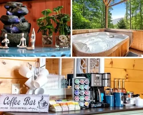 Top-of-the-line Amenities: Hot Tub with Grandfather Mountain Views, relaxing Zen Room, exotic Coffee Bar, and so much more!